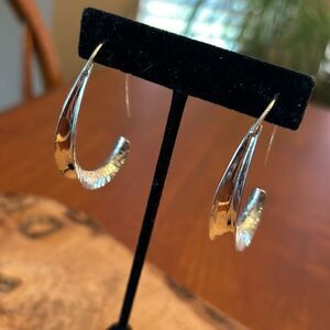 Sterling Silver Curved Hammmered Hoop Earrings